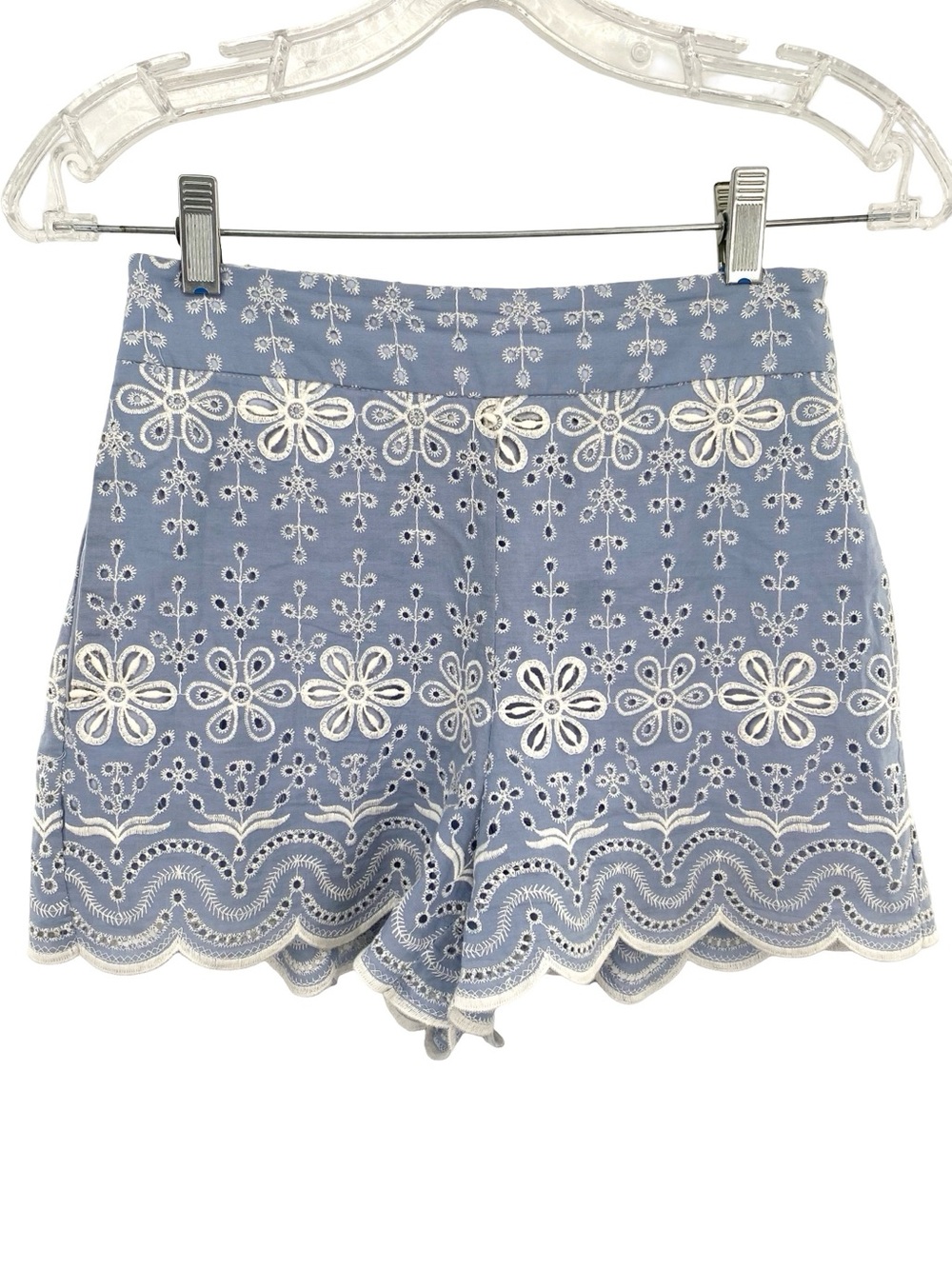 THML Vittoria Embroidered Eyelet Blue Cotton Shorts Size XS